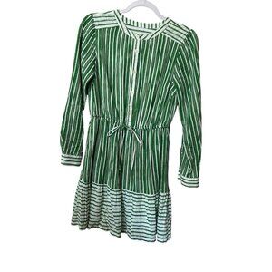 Ann Taylor Loft green shirt dress stripe xs Cottagecore Preppy Fairy